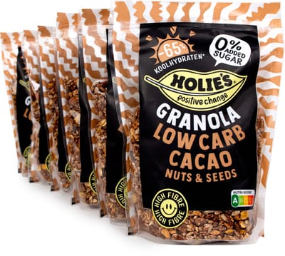 Holie's Granola Low Carb Cacao 6x 350gr - ontbijtgranen - suikervrij - gezond - vegan