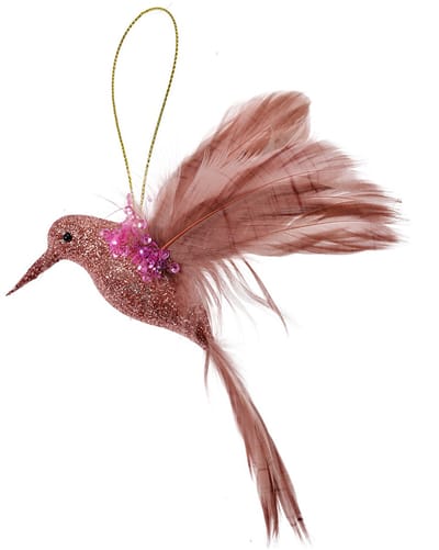 Clayre & Eef Kersthanger Vogel 10x4x10 cm Roze Kunststof