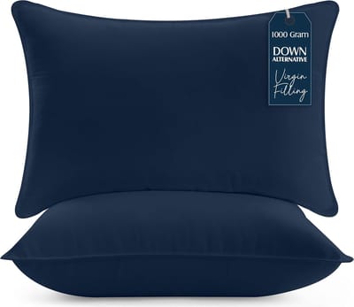 Famanu Bedding Premie Kussen (Set van 2), 50 x 70 cm Beddenkussens, Zachte Stof met Holle Vezelvulling (Marine Blauw)