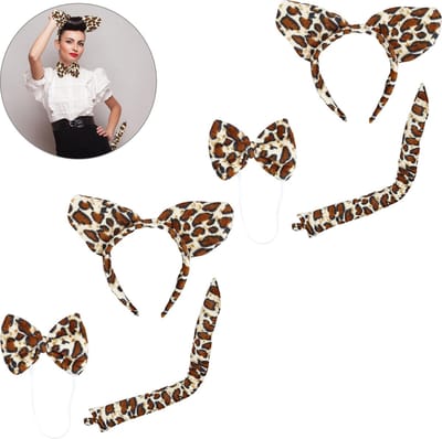 relaxdays 2x luipaard verkleedset 3-delig diadeem - kattenoren luipaard - staart strikje
