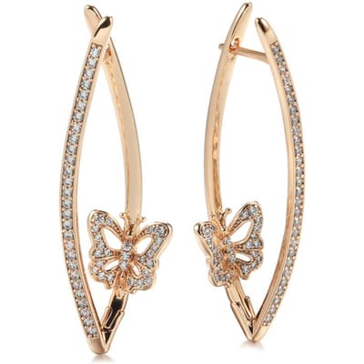 Nieuwe Mode Geometrische Vlinder Oorbellen Micro Inleg Natuurlijke Zirkonia Roségoud Lange Drop Oorbellen Vintage Sieraden beige