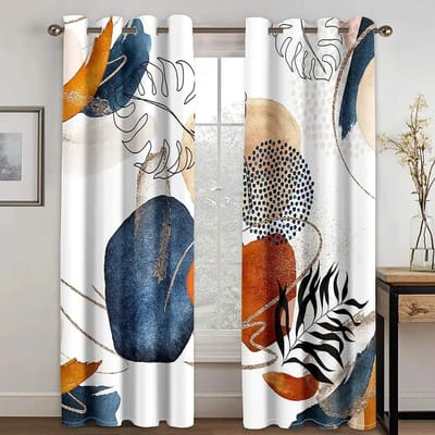 2 Panelen Zon Abstract Geometrisch Design Kunst Modern Eenvoud Semi-verduisterend Dunne Gordijnen voor Raam Slaapkamer cortinas Decor 100W130H(CM)40x51in&rod pocket white
