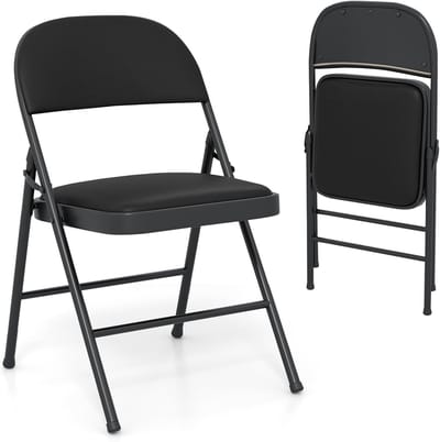 COSTWAY Set van 2 klapstoelen, tuinstoel, inklapbaar, campingstoel, kunstleer met metalen frame, eetkamerstoelen, gestoffeerd, tot 150 kg belastbaar, klapstoel voor gasten, eetkamer, camping