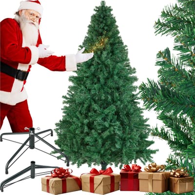 tectake® Kunstkerstboom - Dichte kunstkerstboom met flexibele, buigbare dennentakken - Incl. stalen boomstandaard - Dasher - Kerstversiering - Groen - 210 cm, 1106 punten