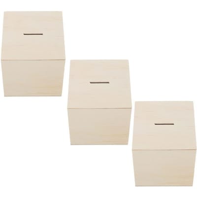 3 Stuks Beschilderd Houten Spaarvarken voor Kinderen Klein Piraat DIY Spaarpot Veelzijdige Muntenhouder Houten Geldopslag Kindercontainer beige