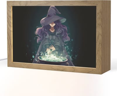 Nachtlampje 30x20 cm - Kinder lampje - Heks - Magie - Heksenketel - Paars - Tafellamp kinderkamer - Slaapkamer lamp - Bedlamp kinderen - Kinderlampje stopcontact - Wandlamp babykamer - Nachtlampjes