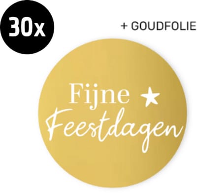30x sluitsticker Fijne Feestdagen Goudfolie | 40 mm | sluitzegel kerst | Kerst etiketten | Kerst | Sticker kerstkaart | Kerstkaarten sluiten