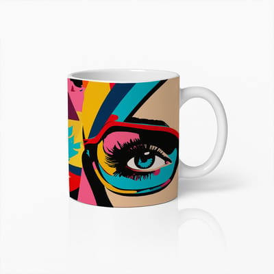 Kleurrijke Pop Art Oog Design Mok – Stijlvolle Keramische Koffiebeker met Moderne Kunstprint
