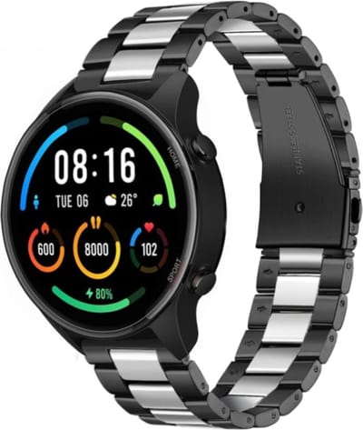 Strap-it Stalen schakel bandje - geschikt voor Xiaomi Mi Watch / Xiaomi Watch S1 (Pro/Active) / Watch 2 Pro / Watch S3 / Amazfit Balance / Bip 5 - zwart/zilver