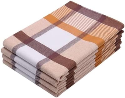PromoHome Set van 4 Katoenen Theedoeken Keukenhanddoeken 50x70 cm Bruin Geruit - Hoogwaardige Absorberende Vaatdoeken voor Keuken en Huishouden