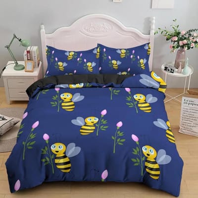 Ensemble de literie nid d'abeille, housse de couette en duvet à motif géométrique de fleur d'animal sauvage volant, convient pour décorer les chambres de garçons et de filles 90x200cm