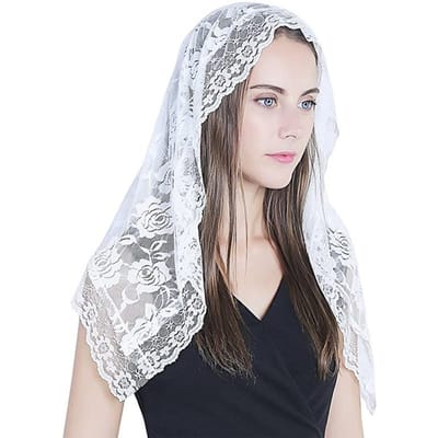 Voile Mantille en Dentelle Noire Voile de Chapelle Église Catholique Couvre-chef Messe en Latin 90*50CM blanc