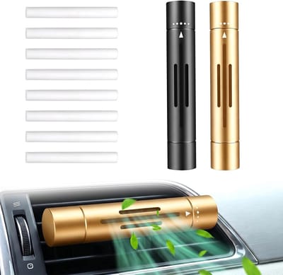 Auto geur diffuser voor etherische oliën met 8 navulpads - Perfecte auto-accessoires voor een frisse interieur geur (goud + zwart)