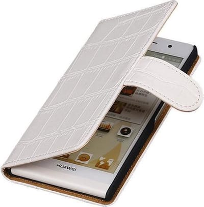 Huawei Ascend P6 Croco Booktype Wallet Hoesje Wit - Cover Case Hoes