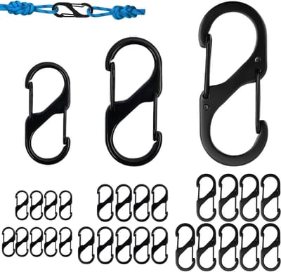 Set van 30 Sleutelhanger Clips met Dubbele Veer, Locking Carabiner voor Outdoor, Camping en Reizen, Ideaal voor Sleutels en Accessoires (50mm/40mm/32mm)