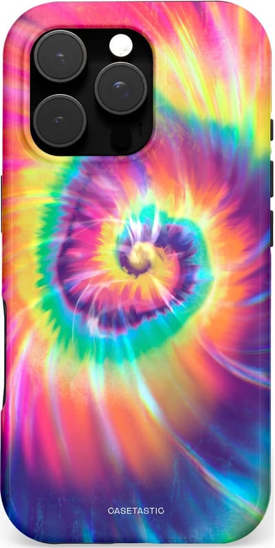 Casetastic hoesje geschikt voor Apple iPhone 16 Pro - MagSafe - Dubbellaagse bescherming - Kleurrijke draaikolk - Fashion Case - Donkerblauw Roze Goud Lavendel