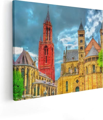 Artaza Canvas Schilderij Sint-Jan Maastricht - 50x40 cm - Muurdecoratie Kerktoren - Wanddecoratie Stad - Schilderijen Op Canvas