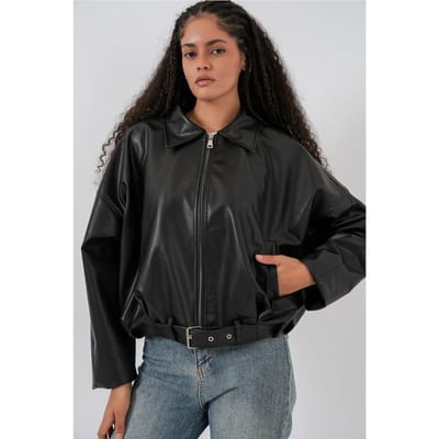 Oversized Faux Leder Jas met Riem