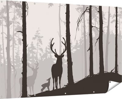 Gards Tuinposter Herten in het Bos - Silhouet - 180x120 cm - Tuindoek - Tuindecoratie - Wanddecoratie buiten - Tuinschilderij