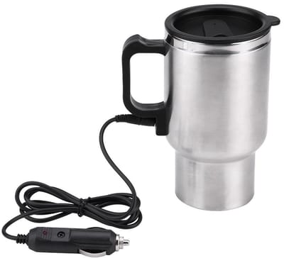 Dailygoody - Waterkoker auto - Elektrische waterkoker - Ideaal voor onderweg - Zilver en zwart - 450 ml - Compacte drinkbeker - Voor in de auto