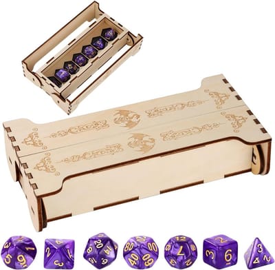 Dobbelstenen met Doos - Tafelspel Accessoires - Rollenspel Avonden - Houten Opbergdoos - 16 x 8 x 3.7 cm - Hout