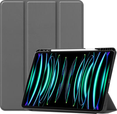 Hoesje Geschikt voor Apple iPad Pro (2022) - 11 inch - 4e generatie - Dun & Stevig - Trifold Bookcase - Hard Cover Case - Met Uitsparing Geschikt voor Apple Pencil - Hardcover Book - Tablet Hoes - Grijs