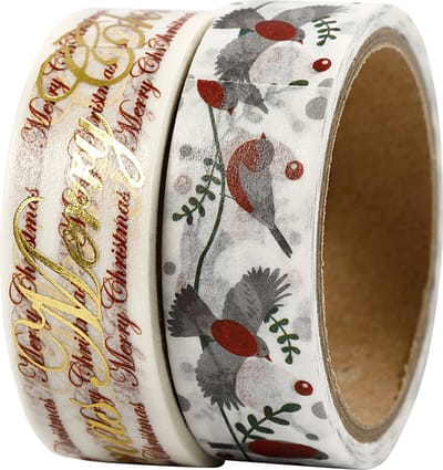 Masking Tape, Merry Christmas en vogels - folie, B: 15 mm, 2x4 m/ 1 doos