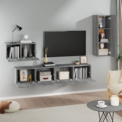 vidaXL - 4-delige - Tv-meubelset - bewerkt - hout - grijs - sonoma - eikenkleurig