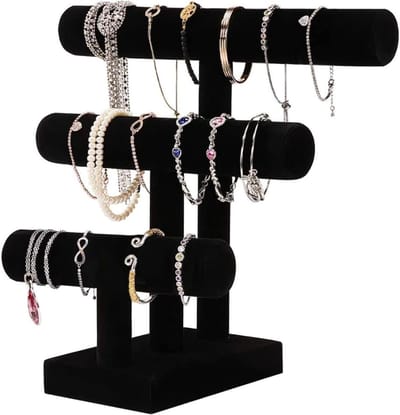 Zwarte Velours Sieraden Organizer met 3 Verdiepingen, Afneembare Bracelet Houder en Display voor Armbanden en Horloges