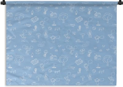 Wandkleed - Wanddoek - Patronen - Geboorte - Blauw - 120x90 cm - Wandtapijt