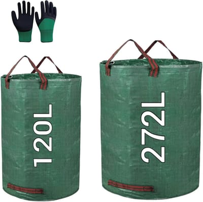 Tuinzakken Set - Afvalzakken Tuin - Tuinafval Verzamelen - Scheurbestendig Materiaal - 120 en 272 Liter - Groen