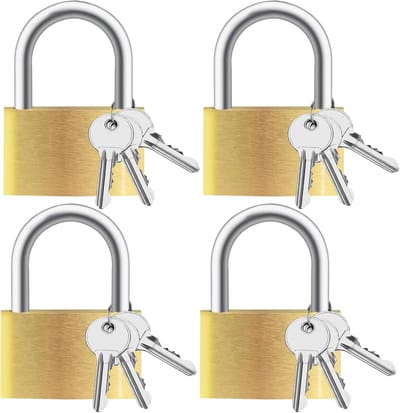 4-delige set messing sleutelhangsloten College Locker kleine hangsloten 4 x 3 x 0,8 cm voor reistassen, koffers, kasten, kluisjes