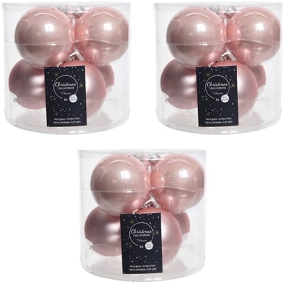 Decoris Kerstballen - glas - 18x stuks - lichtroze - 8 cm - kerstversiering