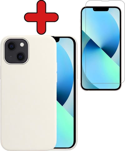 Hoesje - Met Screenprotector - Geschikt voor Apple iPhone 13 Mini - Sterk & Shockproof - Telefoon Hoes - Back Cover - Siliconen Case - Telefoonhoes - Wit