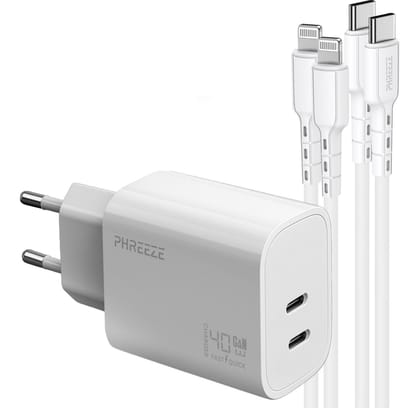 Phreeze snellader geschikt voor iPhone 14 13 12 11 X 8 7 iPad 7 8 9 - Met 2x Lightning naar usb C kabels - 1m