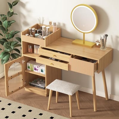 Moderne Kaptafel - Make-up Tafel Bureau - Dagelijkse Make-up - Verstelbare Led Spiegel - 120x40x90cm - Natuurlijk