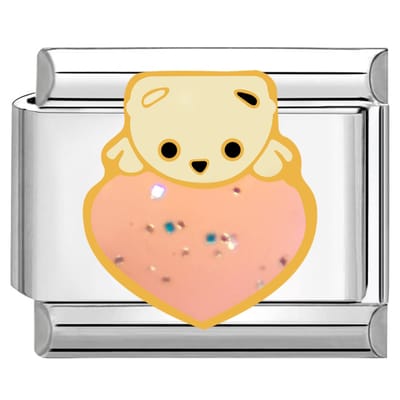 Quiges - Schakel - Bedel - 9mm - charms - Kleurrijk - Teddybeer - met - hart - Geschikt voor - armband - Schakelarmband - italy bedels armband
