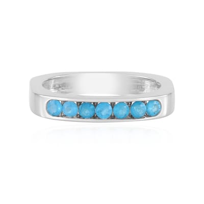 Cavill - Ronde Apatiet Ring 0.48 ct - 925 Sterling Zilver & 18K Goud Verguld - Verstelbare Brazilliaanse Stijl - Neon Blauw - Modieuze Sieraden