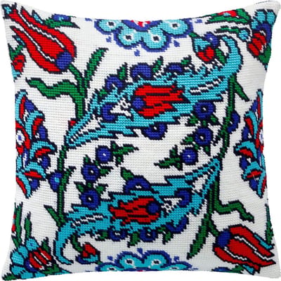 Borduurpakket Sierkussen - Naaldkunst Set - Interieur Decoratie - Gedrukt Tapijt Canvas - 40x40 cm - Turkse Bloemen