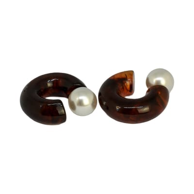 Caramel Pearly Bone Hoop Earrings