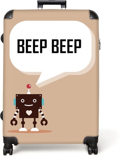 NoBoringSuitcases.com® - Koffer groot - Reiskoffer lichtgewicht - Robot - Illustratie - Antenne - taupe - Kinderen - Rolkoffer met 4 wielen - Grote trolley XL - 98 liter bagage