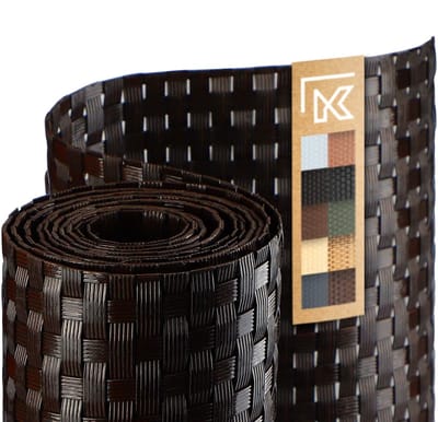 KADAX Tuinband van Technorattan, 19 x 255 cm, 10 kleuren, privacyfolie, rol, windscherm voor balkon, terras, weerbestendige hekmat, tuinhek (donkerbruin)