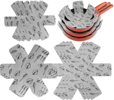 pan en potten, 12 stuks, vilt, gevoerd, premium print, aparte scheidingskussen, beschermt de oppervlakken van je keuken als onderzetter om krassen te voorkomen.