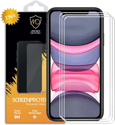 3-Pack MobyDefend Screenprotectors - Geschikt voor Apple iPhone 11 / iPhone XR - Case-Friendly Screensavers - Gehard Glas