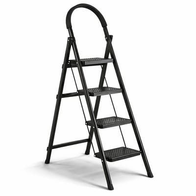 ToolX Huishoudtrap - Keukentrap - Staal- 4 treden- Inklapbaar - Anti-Slip - Opvouwbaar - Zwart