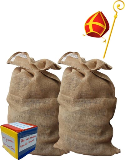 Sinterklaas Jute zak, Set 2 stuks, Incl. Dobbelsteen