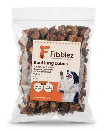 Fibblez – Runderlong Blokjes voor Honden 500g – 100% Natuurlijk Rund – Gedroogde Hondensnack – Trainingssnack
