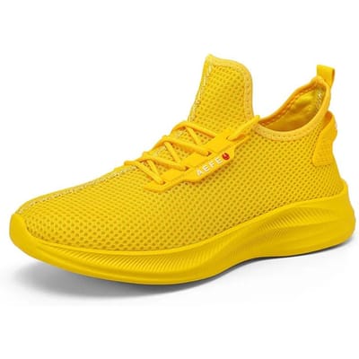 Mesh Casual Sportschoenen Ultralicht Visschub Ademend Heren Zachte Sneakers Hoge Elasticiteit Gebreid Schoeisel De Vier Seizoenen 41 yellow