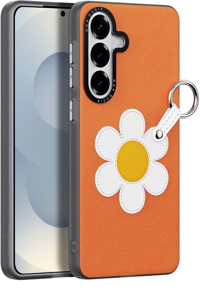 Dux Ducis Luvy Geschikt voor Samsung Galaxy S26 PU-leren backcover hoes met ringhouder - Madeliefje/Oranje