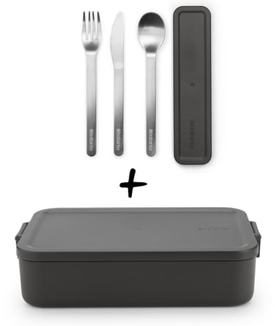 Brabantia Make & Take Set - Bento Lunchbox + Bestekset 3-delig - Dark Grey